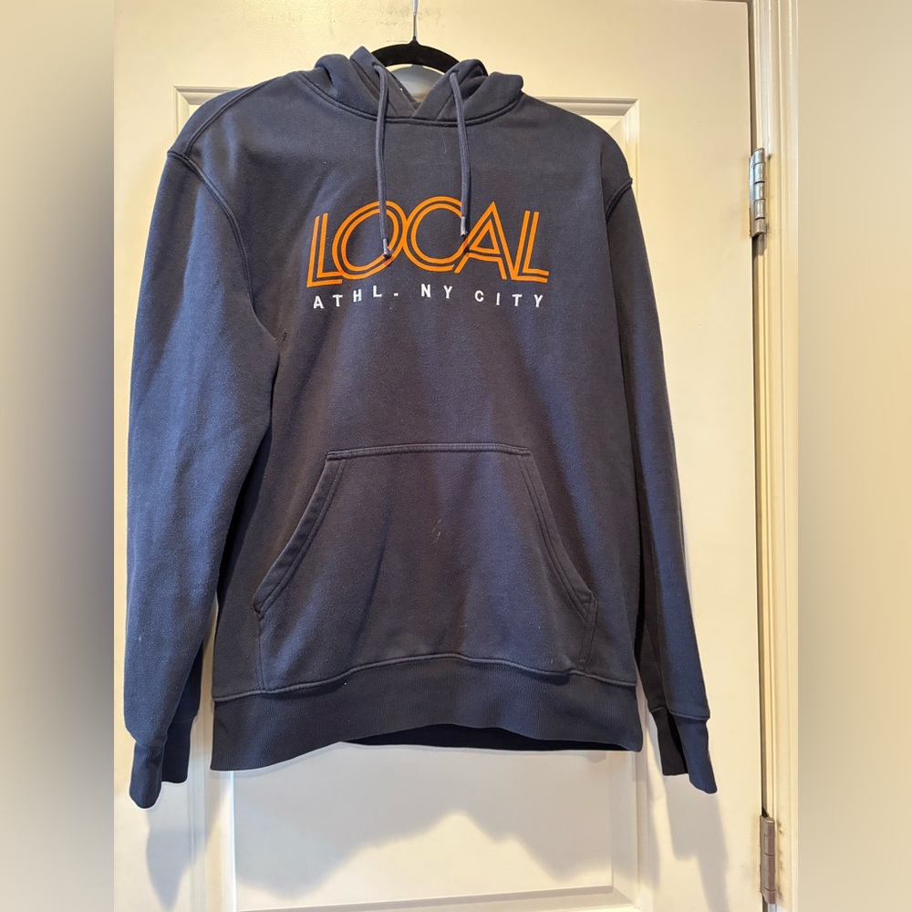 H&M Navy Hoodie with Vibrant Orange Text